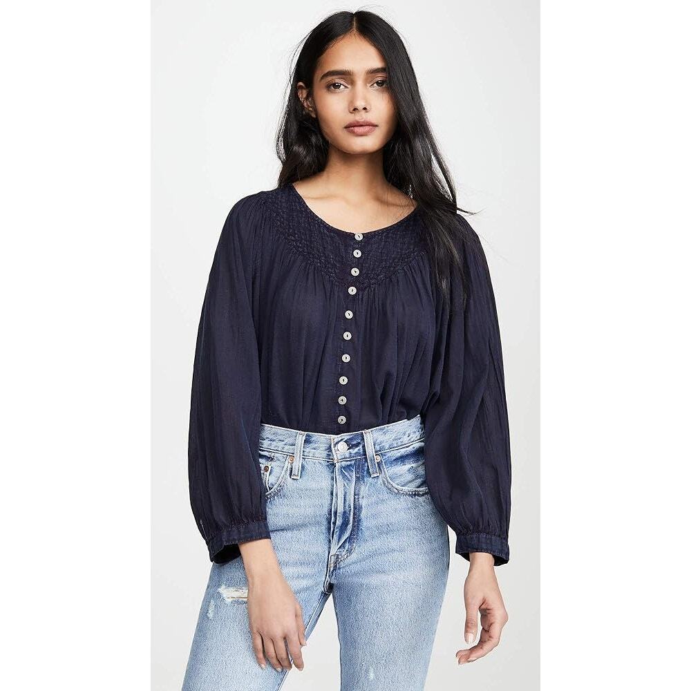 Free People S navy cotton lightweight boho Blose